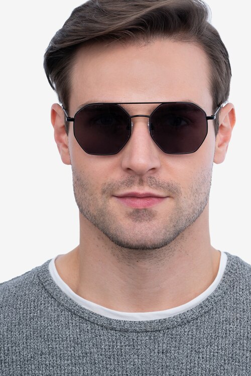 Sun Eight Noir MétalSoleil de Lunette de vue pour Hommes d'EyeBuyDirect