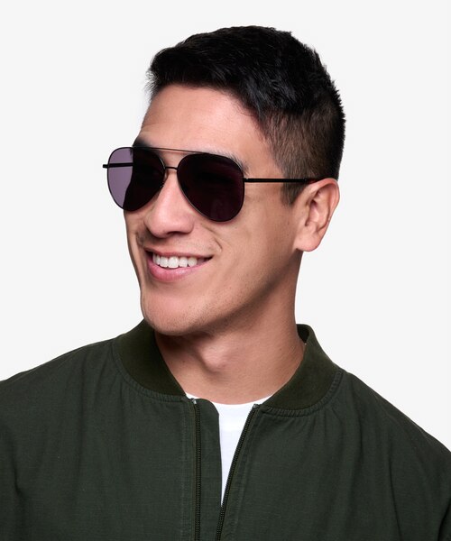 Flier Noir MétalSoleil de Lunette de vue pour Hommes d'EyeBuyDirect