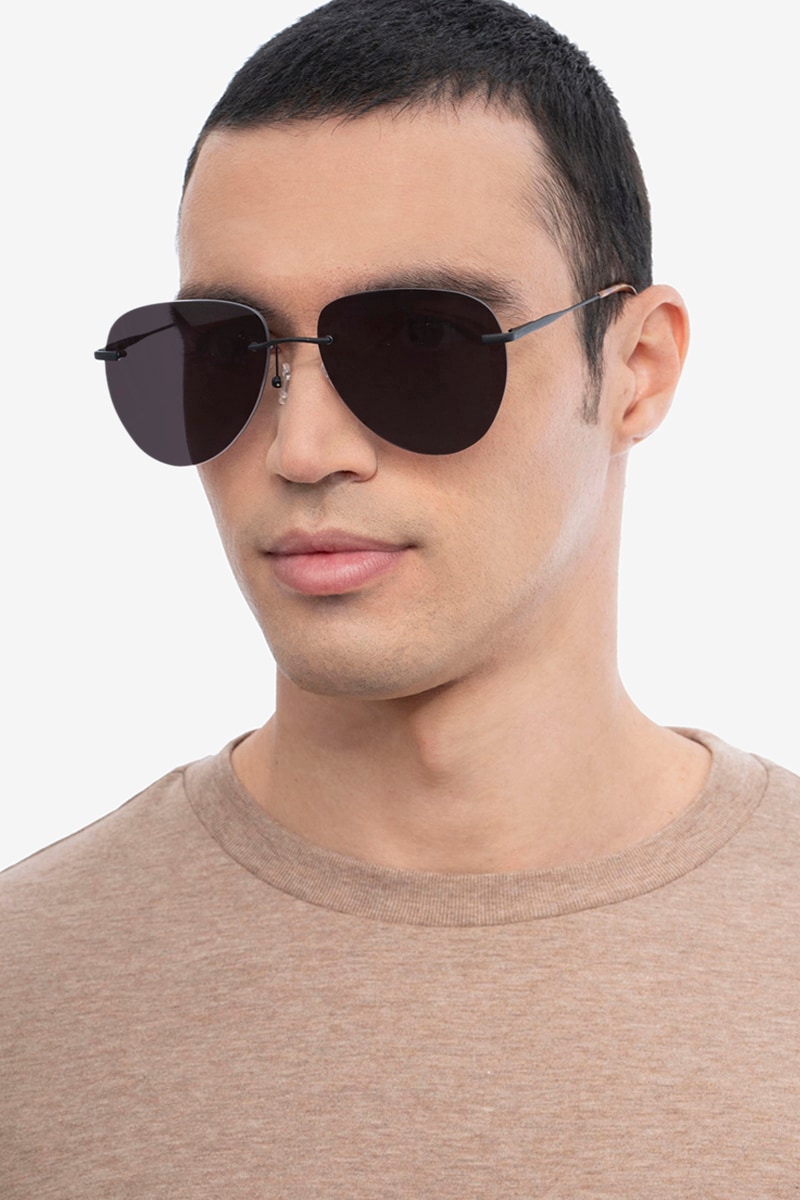 Matte black lens aviator sunglasses on sale