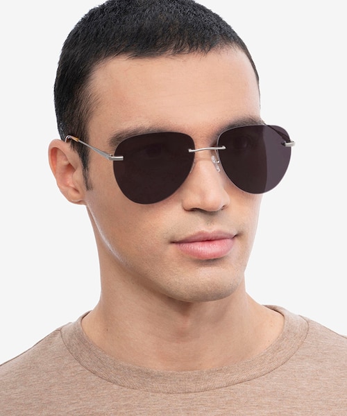 Martin Matte Silver MetalSunglass Frames for Men from EyeBuyDirect