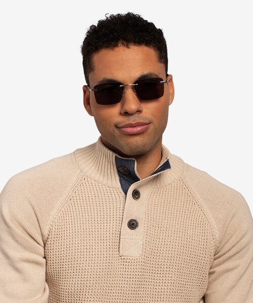 Invent Matte Silver MetalSunglass Frames for Men from EyeBuyDirect