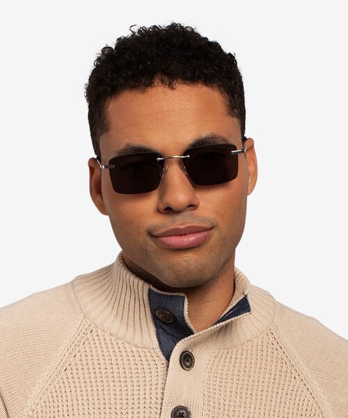 Invent Matte Silver MetalSunglass Frames for Men from EyeBuyDirect