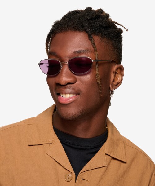 Range Shiny Silver MetalSunglass Frames for Men from EyeBuyDirect