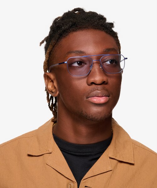 Pilot Matt Blue Shiny Clear MetalSunglass Frames for Men from EyeBuyDirect