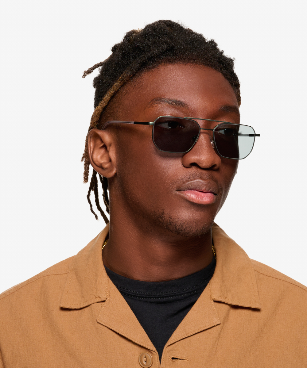 Pilot Aviator Matt Green Shiny Clear Frame Prescription Sunglasses