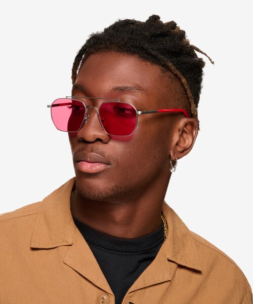 Golf Matt Silver Solid Red MetalSunglass Frames for Men from EyeBuyDirect