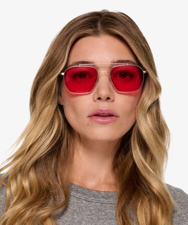 Matt Silver Solid Red Golf -  Metal Sunglasses