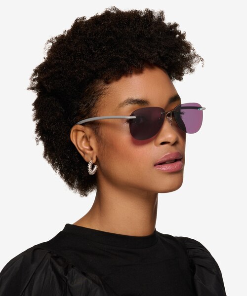 Ludo Shiny Silver MetalSunglass Frames for Women from EyeBuyDirect