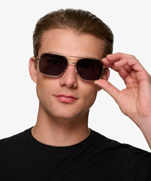 Gilmore Shiny Gold Tortoise MétalSoleil de Lunette de vue pour Hommes d'EyeBuyDirect