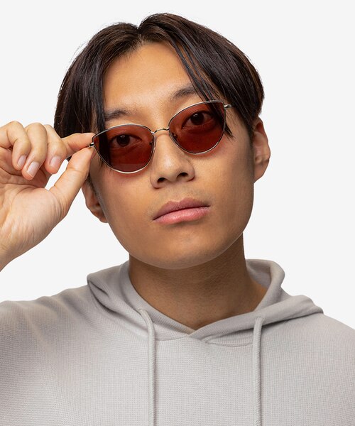Tanvi Shiny Silver MetalSunglass Frames for Men from EyeBuyDirect