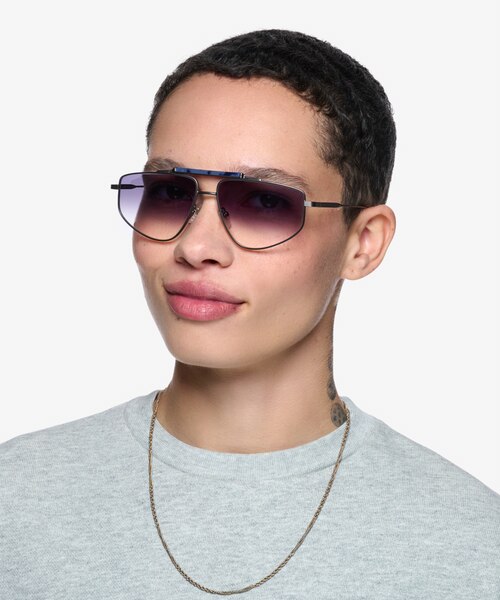 Rilee Blue Tortoise Gunmetal MetalSunglass Frames for Women from EyeBuyDirect