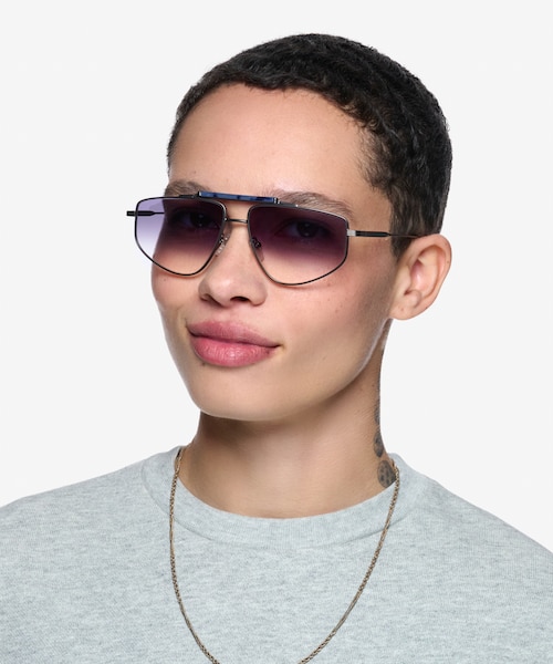 Rilee Blue Tortoise Gunmetal MetalSunglass Frames for Women from EyeBuyDirect