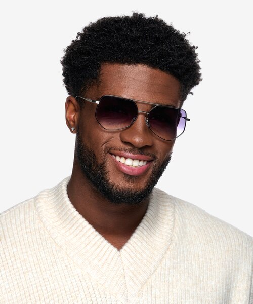 Ryan Black Silver MetalSunglass Frames for Men from EyeBuyDirect