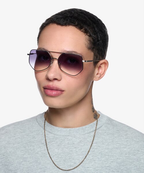 Ryan Black Silver MetalSunglass Frames for Women from EyeBuyDirect