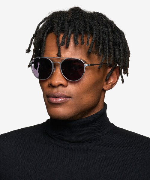 Coupe Matte Silver Aluminium-alloySunglass Frames for Men from EyeBuyDirect