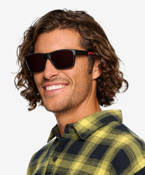 Win Black & Red PlasticSunglass Frames for Men from EyeBuyDirect
