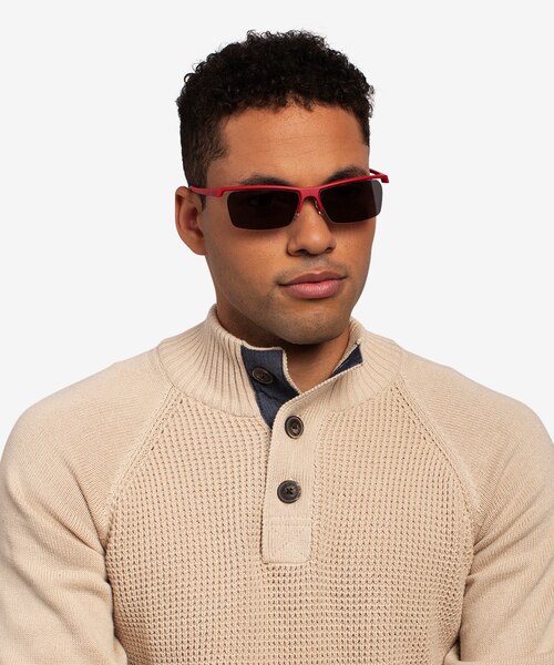 Turnover Matte Red PlasticSunglass Frames for Men from EyeBuyDirect