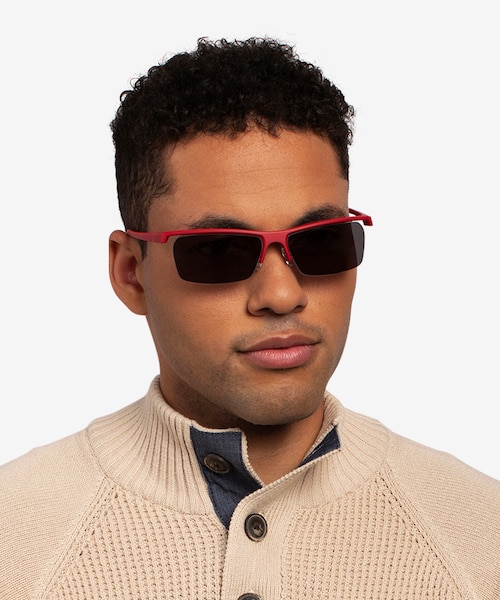 Turnover Matte Red PlasticSunglass Frames for Men from EyeBuyDirect