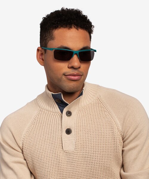 Turnover Matte Teal PlasticSunglass Frames for Men from EyeBuyDirect