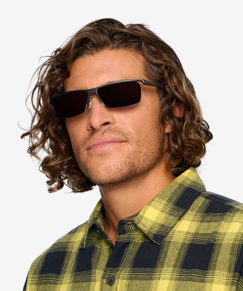 Turnover Matte Black PlasticSunglass Frames for Men from EyeBuyDirect