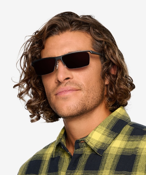 Turnover Matte Black PlasticSunglass Frames for Men from EyeBuyDirect