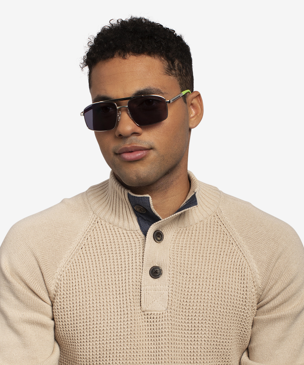 Punt - Rectangle Silver Green Frame Sunglasses For Men | Eyebuydirect ...