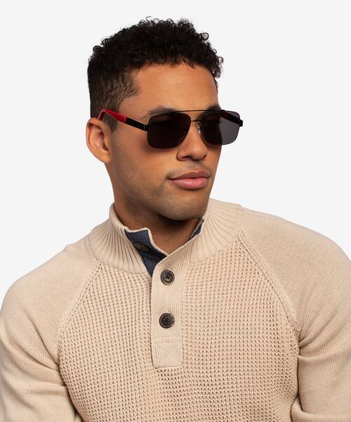 Black Red Center -  Metal Sunglasses