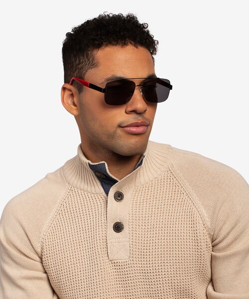 Center Black Red MetalSunglass Frames for Men from EyeBuyDirect