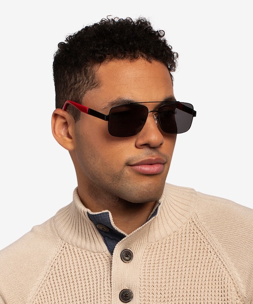 Center Black Red MetalSunglass Frames for Men from EyeBuyDirect