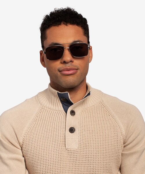 Center Silver Black MetalSunglass Frames for Men from EyeBuyDirect