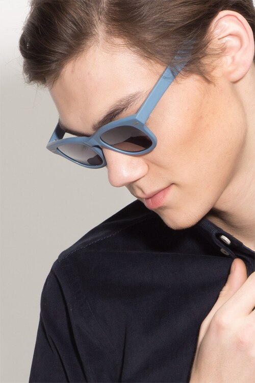 Hanoi Matte Blue AcetateSunglass Frames for Men from EyeBuyDirect