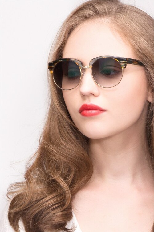 Simone Green Striped AcetateSunglass Frames for Women from EyeBuyDirect