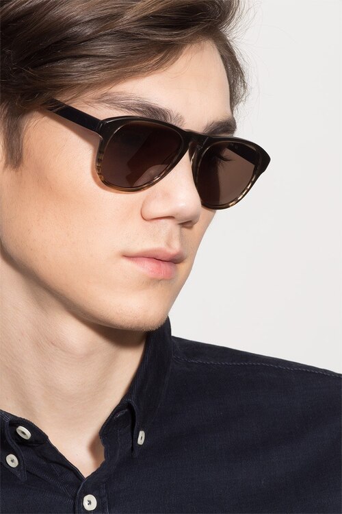 Phased Brown Striped AcetateSunglass Frames for Men from EyeBuyDirect