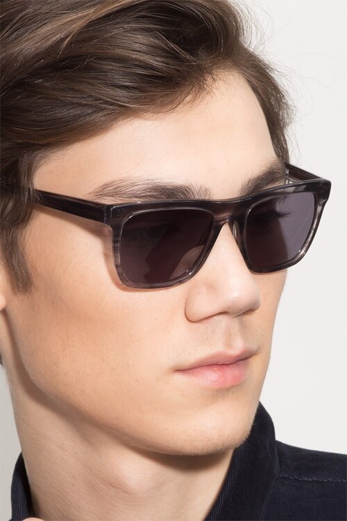 Virtual Gray Strip AcetateSunglass Frames for Men from EyeBuyDirect