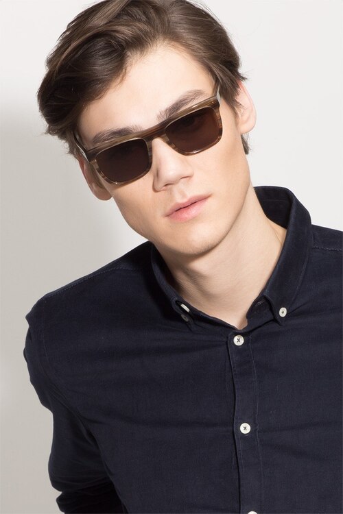 Virtual Brown Strip AcetateSunglass Frames for Men from EyeBuyDirect