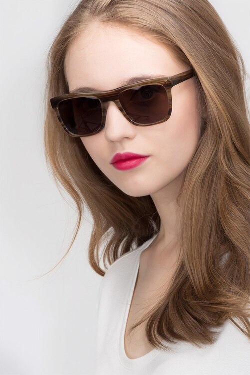 Virtual Brown Strip AcetateSunglass Frames for Women from EyeBuyDirect