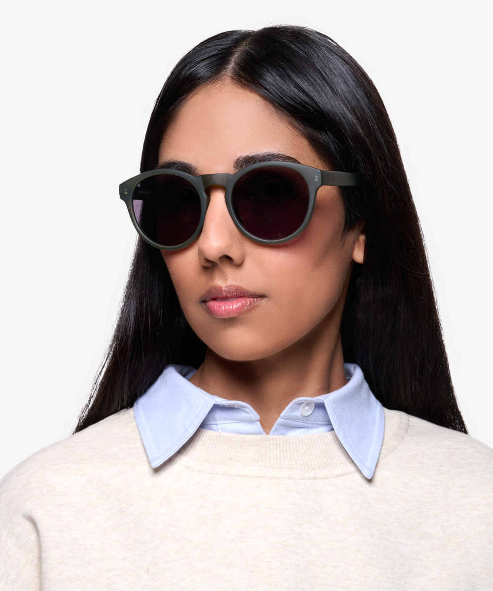 Taylor - Round Matte Green Frame Sunglasses For Women | Eyebuydirect