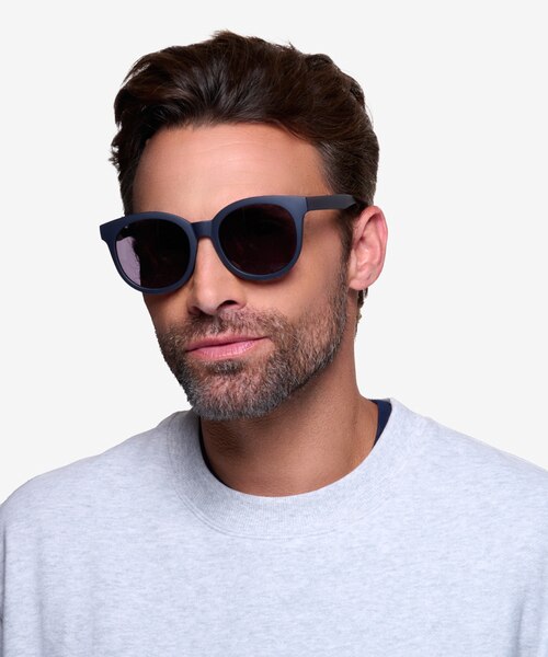 Elena Matte Navy PlasticSunglass Frames for Men from EyeBuyDirect