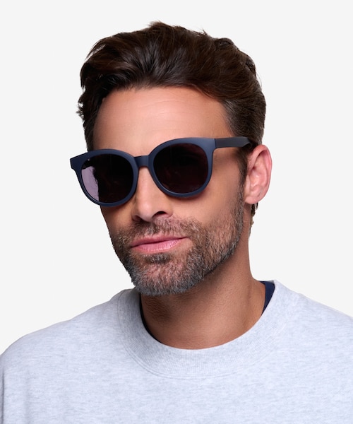 Elena Matte Navy PlasticSunglass Frames for Men from EyeBuyDirect
