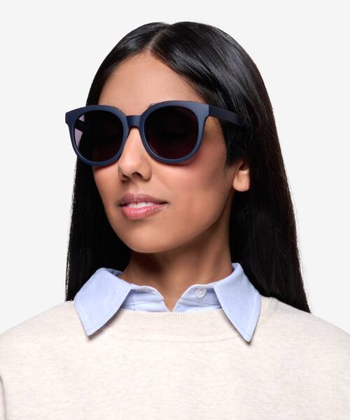 Matte Navy Elena -  Plastique Sunglasses