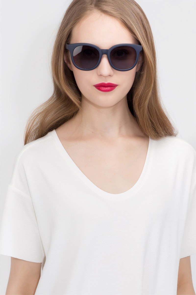 Elena - Cat Eye Matte Navy Frame Sunglasses For Women | Eyebuydirect
