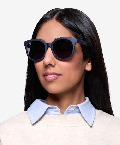 Elena Matte Navy PlasticSunglass Frames for Women from EyeBuyDirect