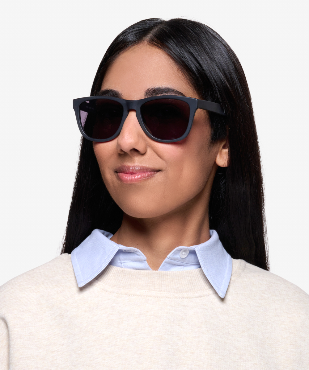 Malibu - Rectangle Matte Black Frame Prescription Sunglasses | Eyebuydirect