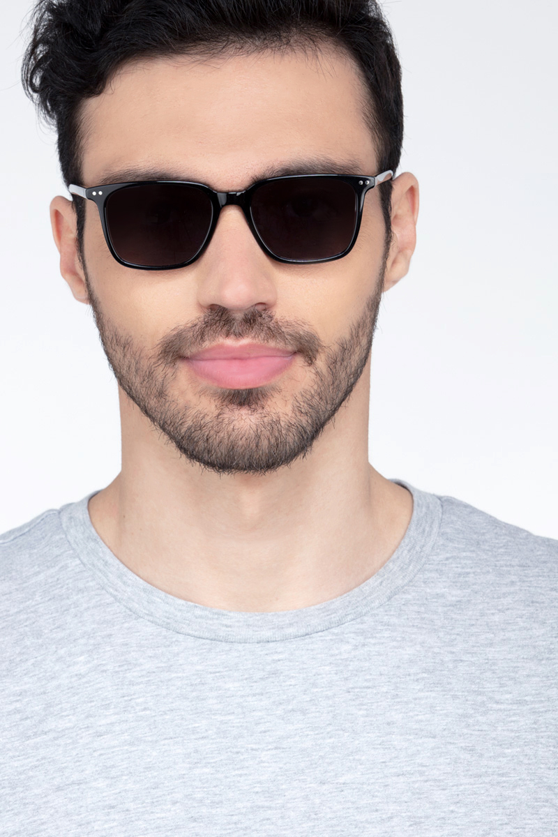 Luck - Rectangle Black Frame Prescription Sunglasses | Eyebuydirect