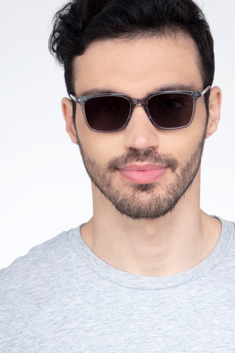 Luck - Rectangle Clear Gray Frame Prescription Sunglasses | Eyebuydirect