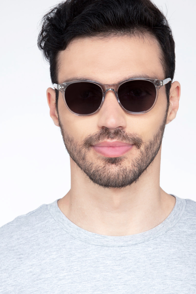 Sol Round Gray Clear Frame Prescription Sunglasses Eyebuydirect