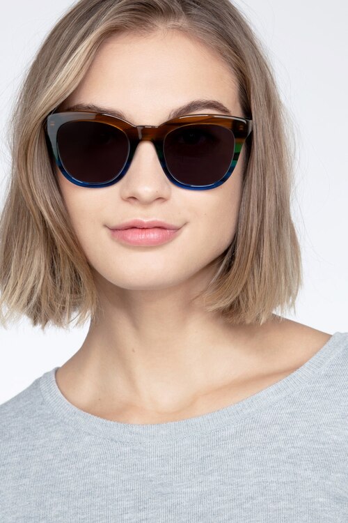 Tropic Brown Striped AcetateSunglass Frames for Women from EyeBuyDirect