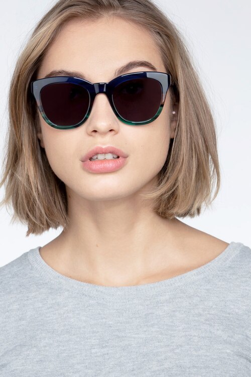 Tropic Blue Striped AcetateSunglass Frames for Women from EyeBuyDirect