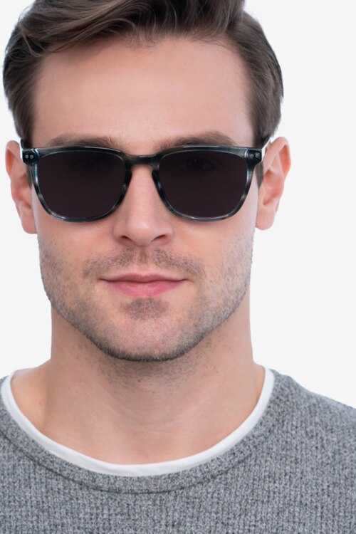 City Blue Striped AcetateSunglass Frames for Men from EyeBuyDirect
