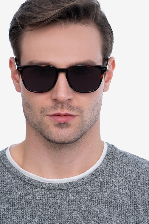 City - Rectangle Tortoise Frame Sunglasses For Men